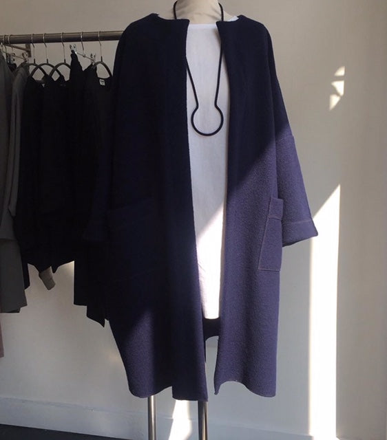 Navy 100% Boiled Wool Coat