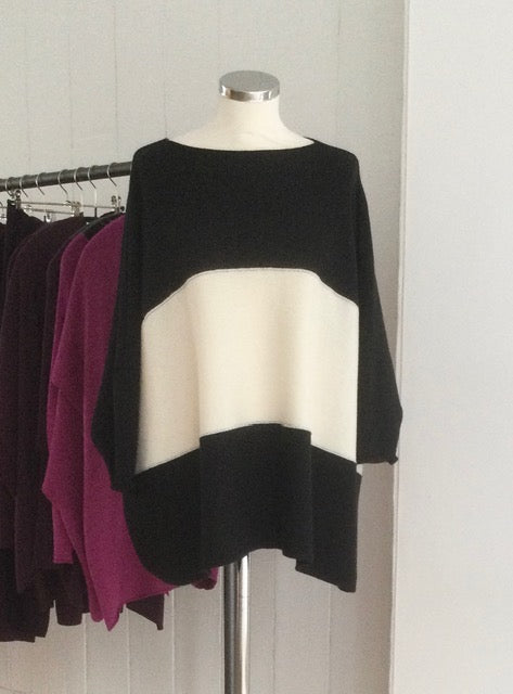 Black / Winter White Slash Neck Jumper