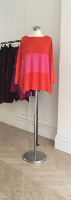Pink / Red Slash Neck Sideways Jumper