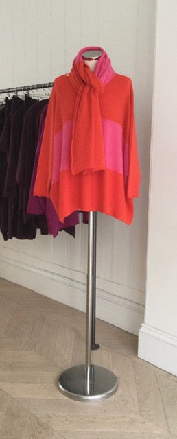 Pink / Red Slash Neck Sideways Jumper