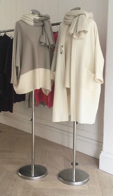 Taupe / Winter White Slash Neck Jumper