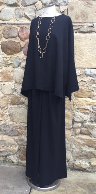 Black Wool Crepe Wide Leg Trouser