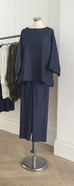 Denim Chambray Cropped Trouser
