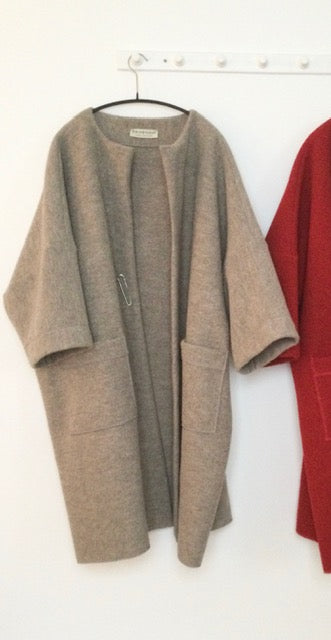 Taupe 100% Boiled Wool Coat