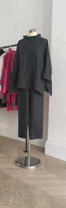 Charcoal Roll Collar Linen Top