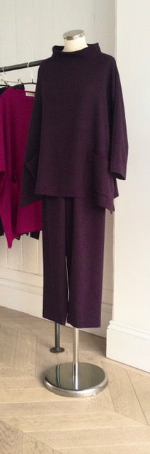 Berry Wool Crepe Cropped Trouser